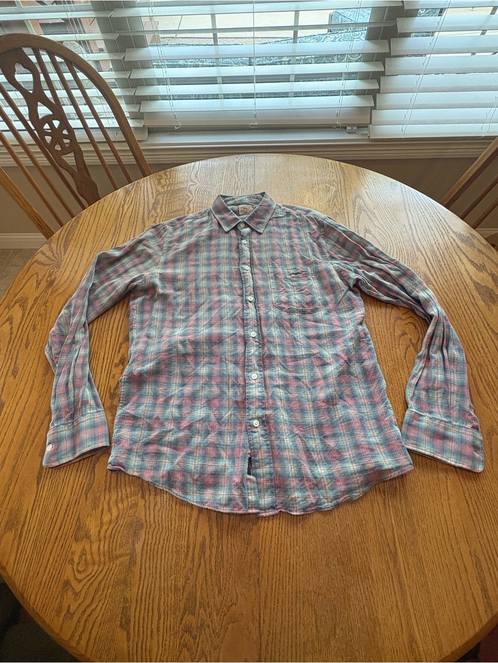 Faherty Pink Blue Plaid Button-Down Lightweight Shirt Size M